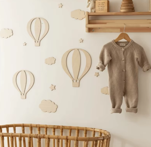 Wooden Hot Air Balloon Wall Decor | Boho Nursery Wall Stickers & Cutouts