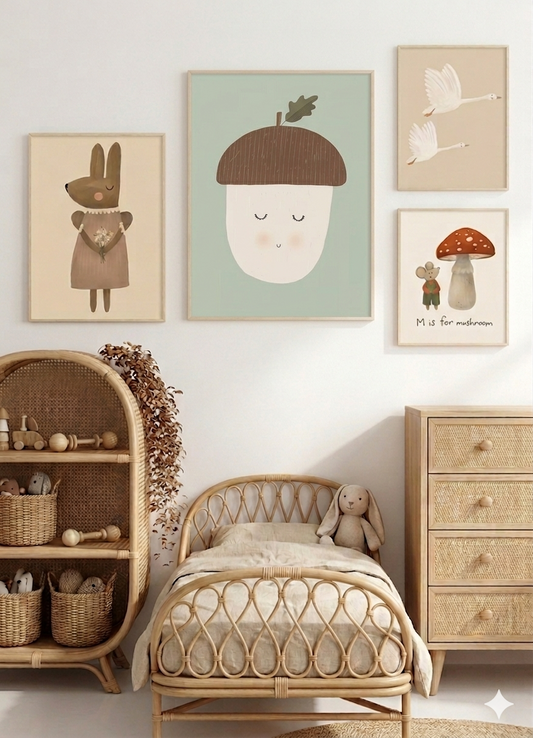 Flying Swan Nursery Print – Minimalist Woodland Bird Wall Art