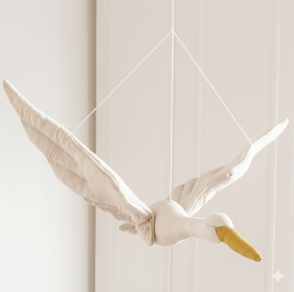 Dreamy Whimsical Fabric Swan Ceiling Hanging Mobile