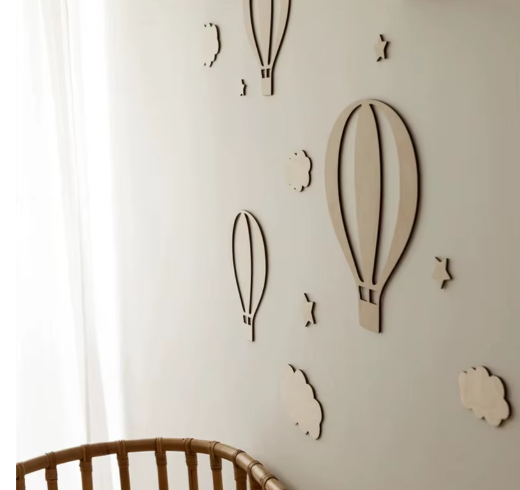Wooden Hot Air Balloon Wall Decor | Boho Nursery Wall Stickers & Cutouts