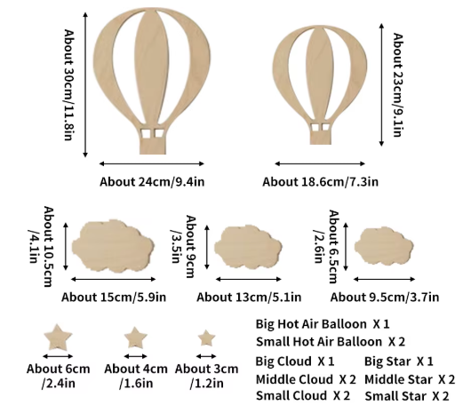 Wooden Hot Air Balloon Wall Decor | Boho Nursery Wall Stickers & Cutouts