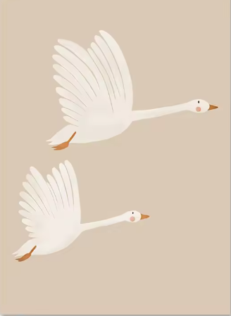 Flying Swan Nursery Print – Minimalist Woodland Bird Wall Art
