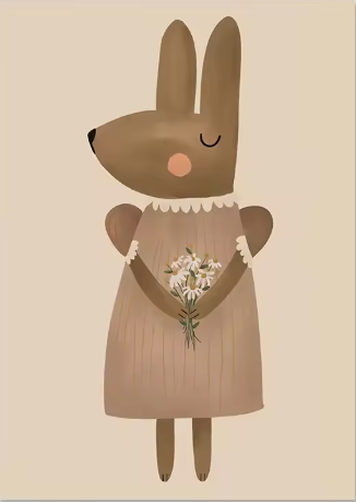 Whimsical Bunny Nursery Print – Floral Rabbit Wall Art for Kids Room
