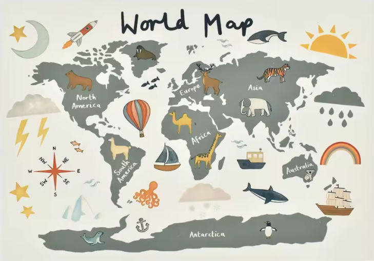 Boho World Map Wall Hanging – Neutral Nursery & Kids' Room Tapestry