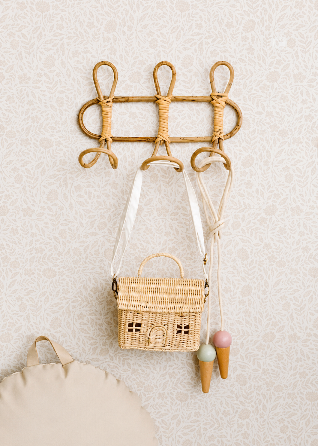 Boho Rattan Wall Hooks for Kids Room | Neutral Nursery Wall Decor