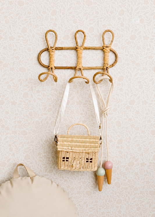 Boho Rattan Wall Hooks for Kids Room | Neutral Nursery Wall Decor